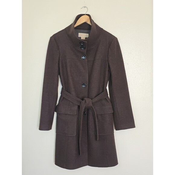 Michael Kors Brown Wool Blend Belted Coat Womens Size Small Jacket - Picture 1 of 12